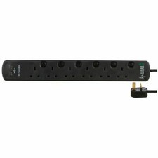 Ex-Pro 6 Way Gang 2m Switched Surge Protect Extension Lead 2 USB Ports Black