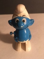 Vintage 1980 Smurf Walking Wind Up Figure Peyo White  Blue Plastic 3"