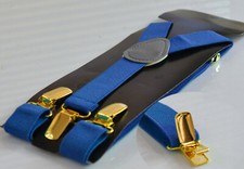 Royal Blue Indigo Suspenders Braces Gold Golden Metal Clips Men Youth Boys Kids