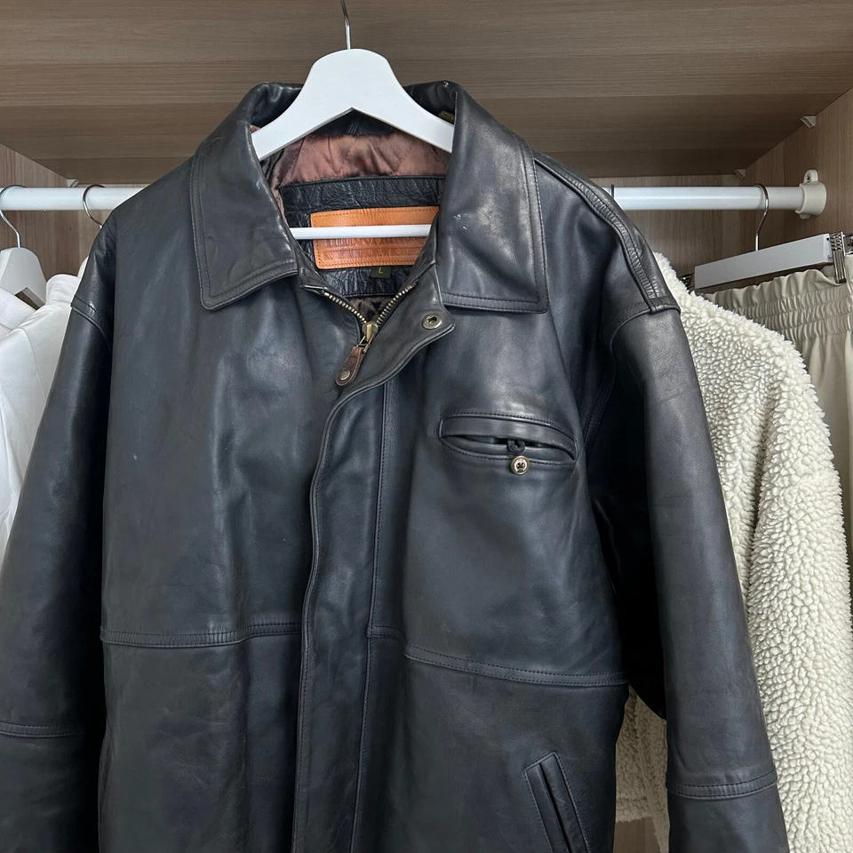 Vintage Timberland 1998 Mens Cowhide Leather Jacket Size L Black Super Heavy - Image 3 of 4