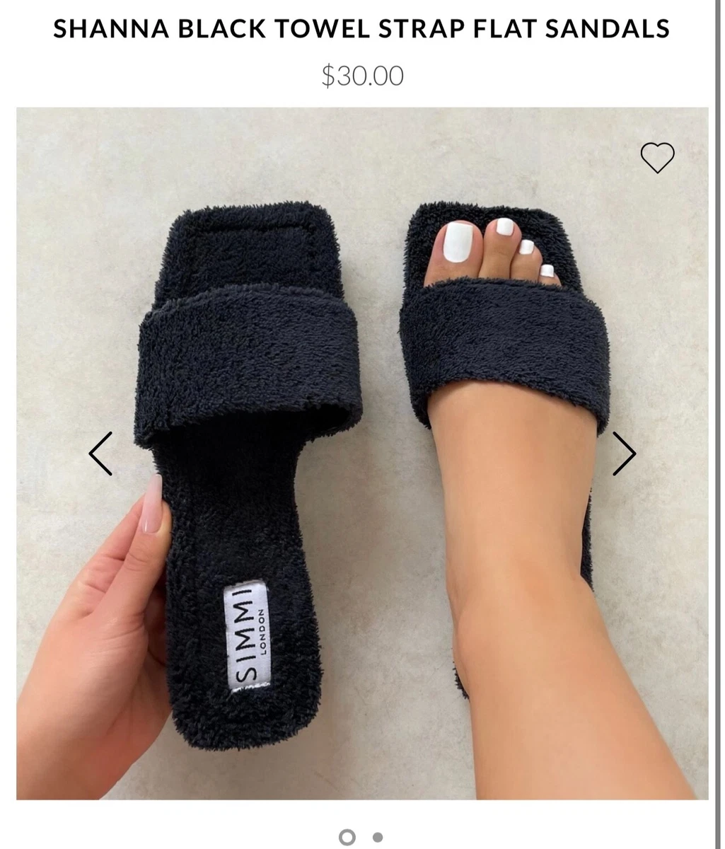 Simmi London Shoes Shanna Black Towel Strap Flat Sandals eBay