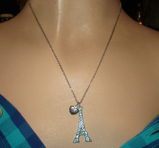 Rhinestone Eiffel Tower BFF Pendant Necklace Silver Tone