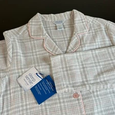 Sleep Sense Flannel Pajama Top Button Up Sleepwear Gray Plaid Womens Small NWT