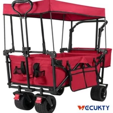 Collapsible Garden Wagon Cart with Removable Canopy, VECUKTY Foldable Wagon with
