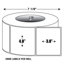 4 Rolls  4"x 3" Thermal Transfer Labels 2000 Ct  3" Core  8000 4x3 Labels