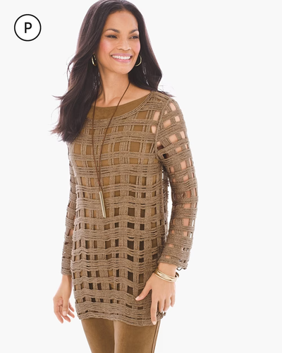 Chico's Travelers Bronze offener Korbgeflecht Pullover mit passendem Tank Größe 1