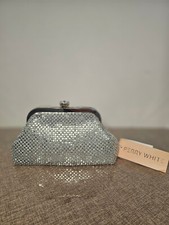 NWT Silver Elegant Mesh And Crystal Evening Bag With Removable Chain Strap Cryst