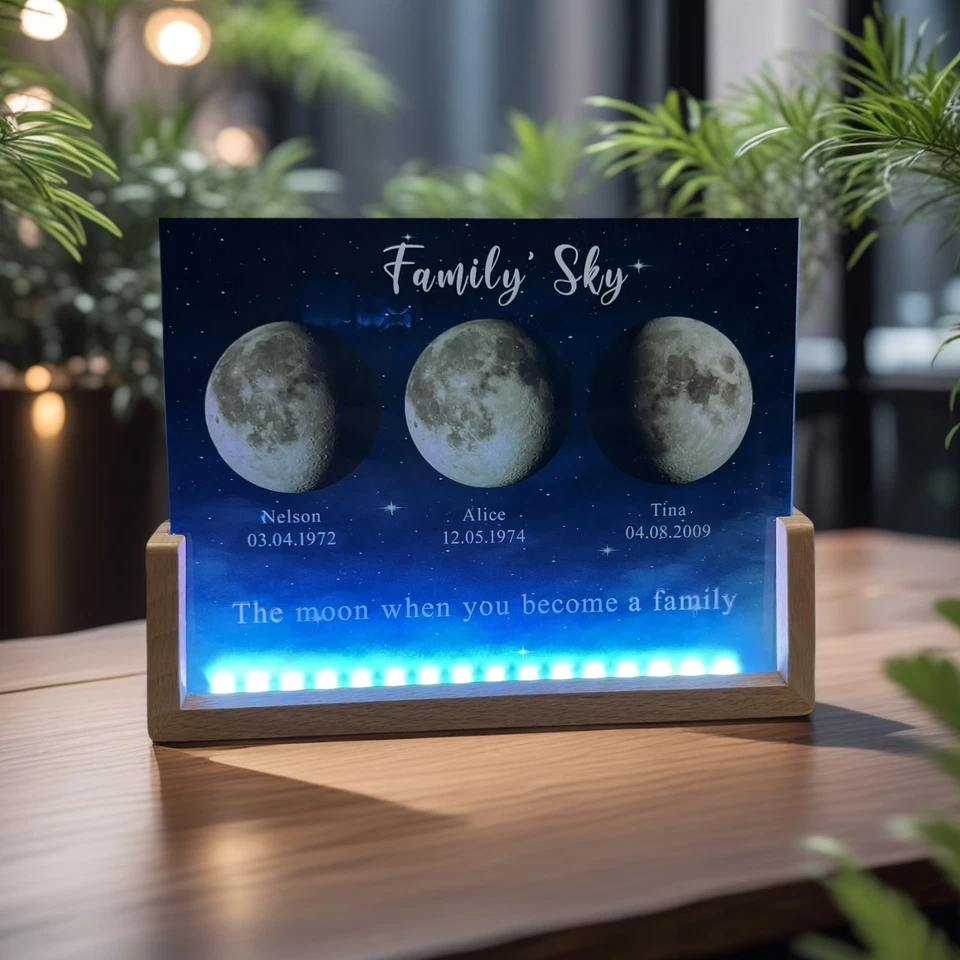 Custom Moon Phase Night Light – Personalized Family Lamp with Kids' Names & Date - Image 2 of 4