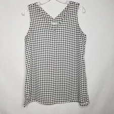 Pleione Women's Sleeveless Blouse V-Neck Top Geometric Black White Sz XS SD519P