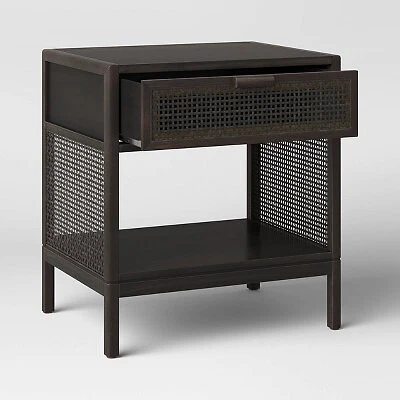 Minsmere Caned Accent Table with Drawer Black Opalhouse