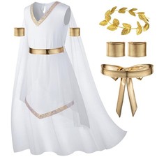 Girl's Toga Dress Greek God Outfit Roman Robe Cosplay Halloween Costume Acces...