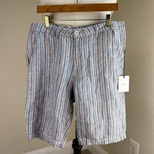 ONIA Austin Linen Stripe Newport Shorts 32 Barneys New York Multi White