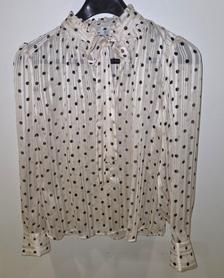 MNG by MANGO Cream Black Polka Dot Silver Accents Blouse Women's Size 6 (S) NWT
