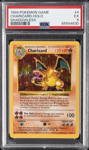 1999 POKEMON GAME SHADOWLESS #4 CHARIZARD-HOLO PSA 5