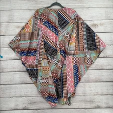 Boutique Patchwork Open Front Kimono Top Womens 2x 3x Multicolor Multi Print
