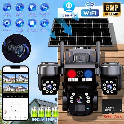 Solar Battery Powered Wireless WiFi Pan/Tilt Home Outdoor Security Camera System