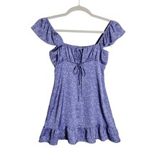 Zara Purple Floral Ruffle Mini Dress Small Cottagecore Tie Front Cap Sleeve