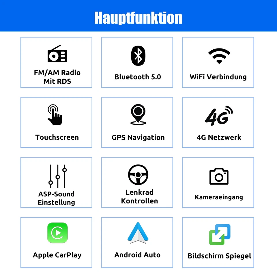 7" Doppel 2Din Autoradio Bluetooth 4G 6+128G Apple Carpaly Android 14 MIK Kamera - Bild 3 von 4