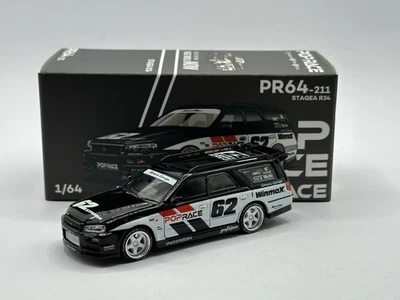 1/64 NEW Pop Race Stagea R34 Simons Garage #62 Black PR64-0211