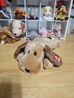 Vintage 2000 Ty Beanie Buddies Bones Dog Brown Laying Plush Stuffed Toy 14"
