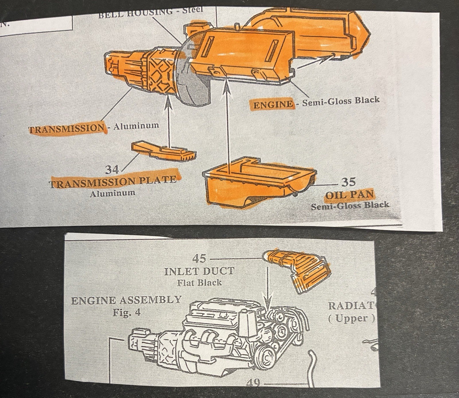 94 Corvette ENGINE BLOCK MORE 341 1667A AMT 31826 Model Car Parts COMBINE PARTS