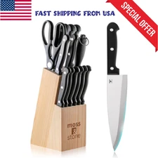 14Piece Stainless Steel Knife Block Set with HighCarbon Blades pro fast shipping