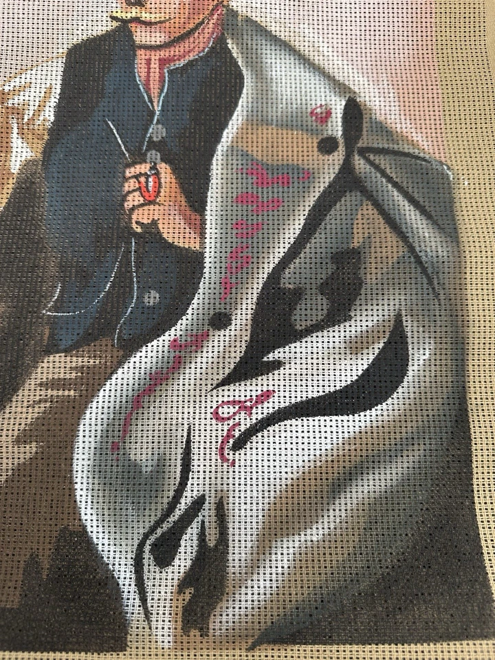 Vintage Unused Tapestry Canvas Imre Revesz (Hungarian 1859-1945) Tavern Portrait - Image 4 of 4