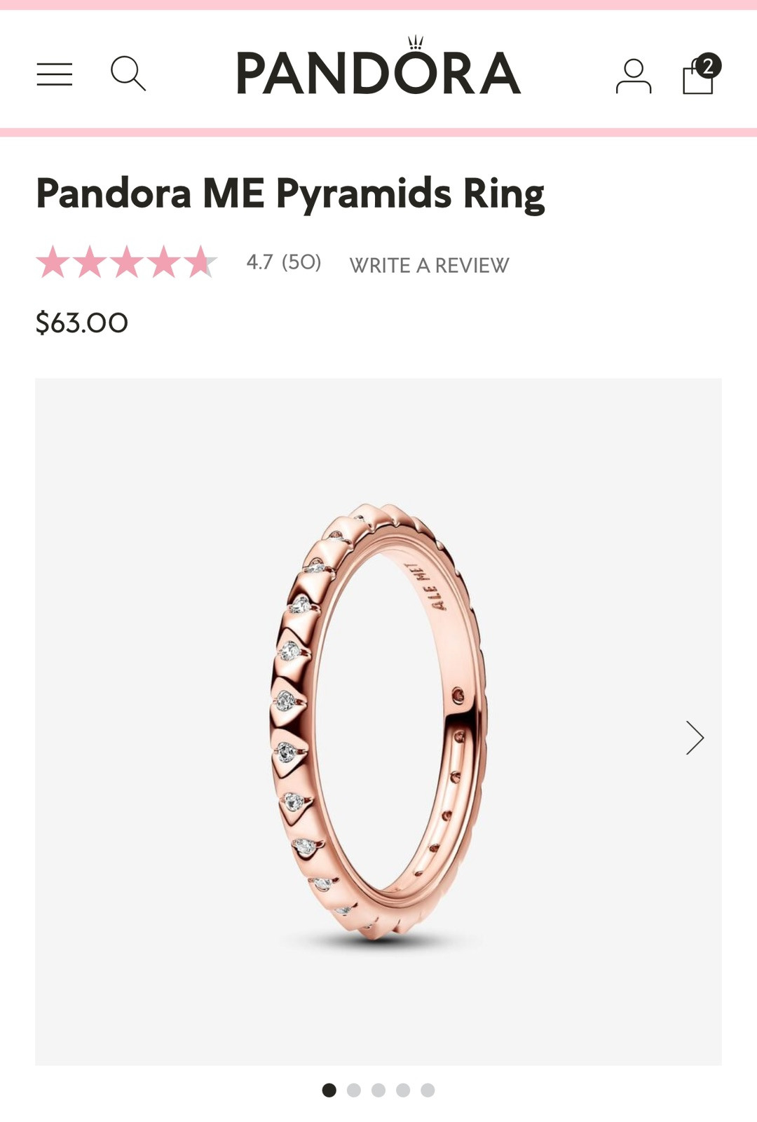 Pandora ME Pyramids Ring : Size 8.5 / 58