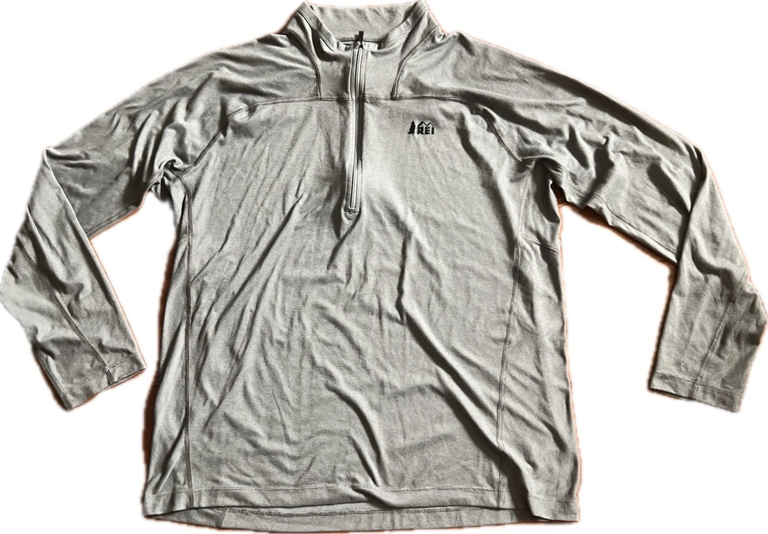 REI Shirt Men XL Quarter 1/4 Zip Gray Pullover Long Sleeve Stripe Outdoor Hiking