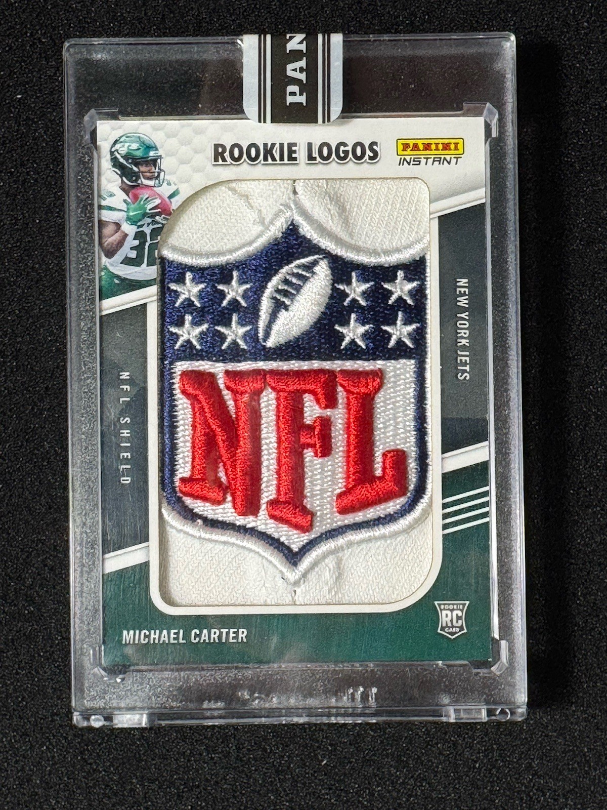 2021 Panini Instant #1/1 Michael Carter RC Rookie NFL Shield Worn Patch Jumbo