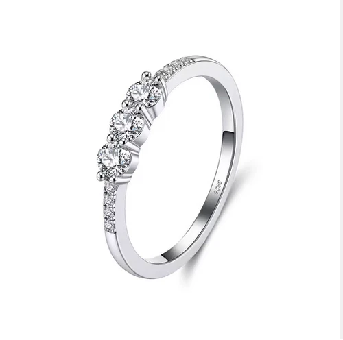 VVS D Moissanite Diamond Accent Ring 925 Sterling Silver Three Stone Band Size 7