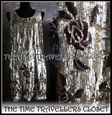 BNWT £235 BIBA Midi-Etuikleid goldfarben Paillettenverzierung Rose bestickt UK12 40