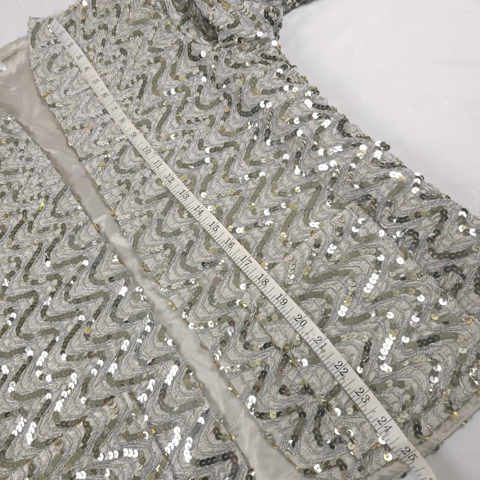 Chaqueta de Noche Vintage Años 80 Miss H MEDIANA Unión Hecha a Mano Lentejuelas Frente Abierto Plateada Foto 4 de 4