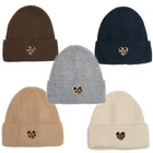 Ladies Beanie Winter Hat Ribbed Viscose Leo Heart Embroidery Knitted Cap