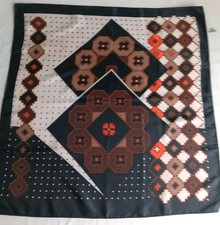 TOTES Rain Scarf 1975 Water Repellent Made Japan 27"x 27" Vtg Black Brown Orange