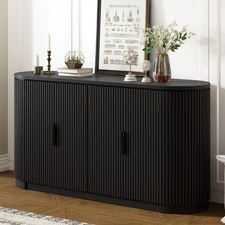 [US]U_STYLE Vertical Striped Door Storage Cabinet w/Metal Handles,Adjustable,Sui