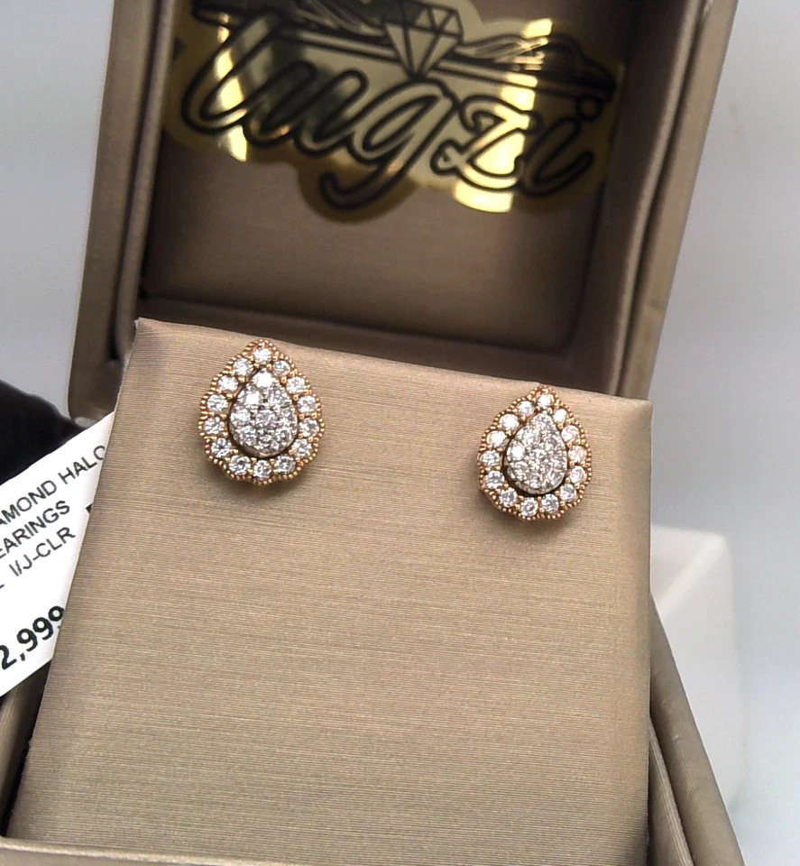 $3000⭐10k ROSE Gold⭐1/2CTTW NATURAL DIAMOND HALO CLUSTER TEARDROP Stud EARRINGS - Image 4 of 4