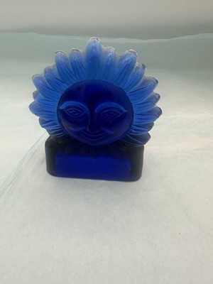 Vintage 1990s Cobalt Blue Glass Sun Celestial Tea Light Votive Candle Holder