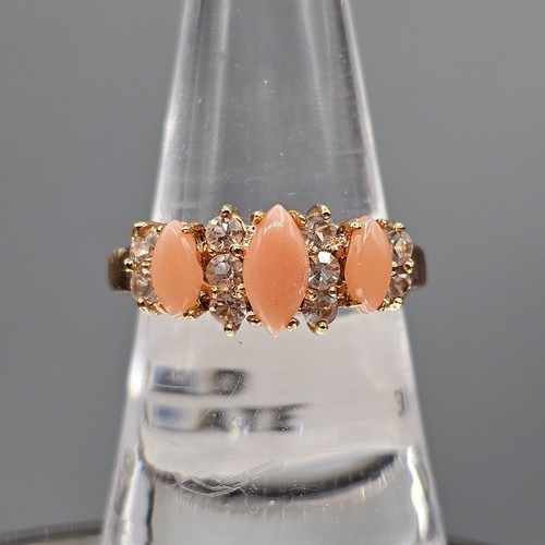 Anello Cubic Zirconia Corallo Placcato Oro Giallo 18k NOS con Etichetta Misura 7 - Foto 2 di 13