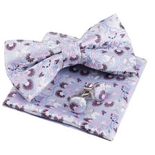 Mens Floral Pre Tied Bow Tie, Pocket Square and Cufflinks 052-lilac/ Purple