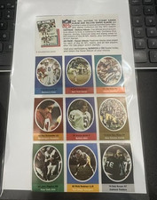 1972 Sunoco NFL Action 9-Stamp Sheet (Jim Kiick; Bob Brown; Bubba Smith)   (N)