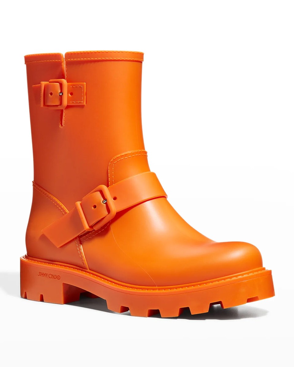 JIMMY CHOO YAEL FLAT RUBBER BOOTS JIMMY CHOO Yael Short Moto Rain