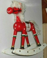 Vintage Rare Collectible Wood Rocking Horse Christmas Ornament Hand Painted Red 