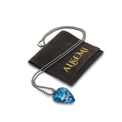 Unisex Guitar Pick Necklace Aqua Hand Crafted Music Gift Stainless Steel Chain