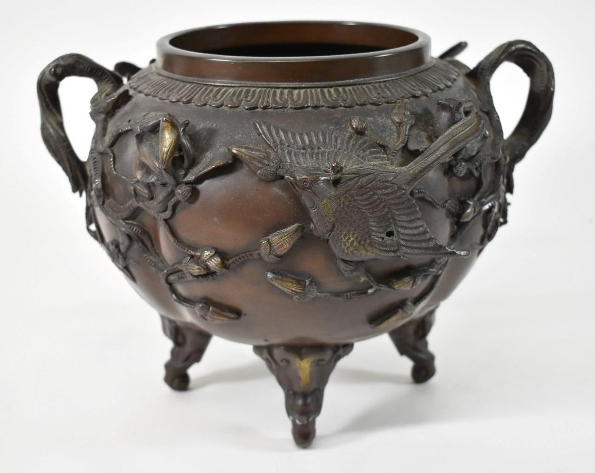 工芸品 Japanese Bronze Glazed Vase with Handles Japanese Bronze Glazed Vase with Handles