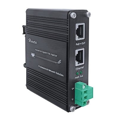 Hardened Industrial Gigabit PoE++ Injector 12-48VDC Input with DIN-Rail 95W PoE