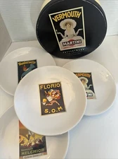 Pottery Barn Vintage Cocktail Plates 8" Set of 4 Vermouth Martini Original Box