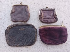 4 Small Vintage Leather Cloth Coin Purses.