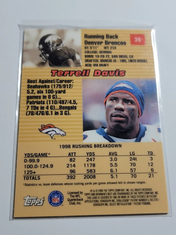 TERRELL DAVIS 1999 Bowmans Best #39. BRONCOS - Image 2 of 2