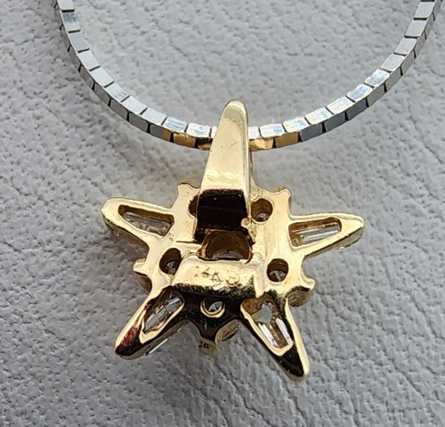 14k 585 YG .19 ctw Diamond Starburst w White Gold Box 20" Chain Necklace Au 2341 - Picture 10 of 12